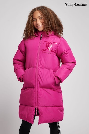 Juicy Couture Girls Pink Longline Puffer Coat (635874) | £120 - £156