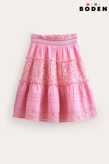 Boden Pink Smocked Tiered Midi Skirt (636327) | £32 - £37