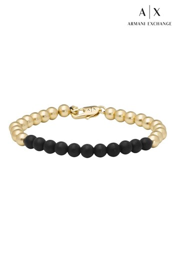 Armani Exchange Gents Gold Tone Jewellery Two Tone Beaded Bracelet (636367) | £49
