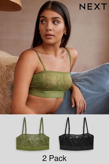 Black/Green Non Pad Balcony Lace Detail Bras 2 Pack (636481) | £26