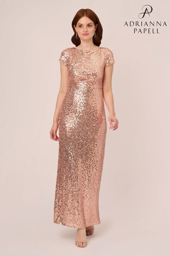 Adrianna Papell Studio Pink Stretch Sequin Column Gown (636556) | £159