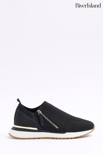 River Island Black Knitted Slip On Trainers (636748) | £40