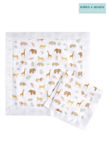 aden+anais Animal Print Essentials Muslin Comforter Security Blankets White 2 Packs (637091) | £13
