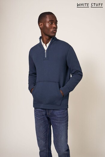 White Stuff Blue Hilton Zip Neck Sweater (637344) | £55