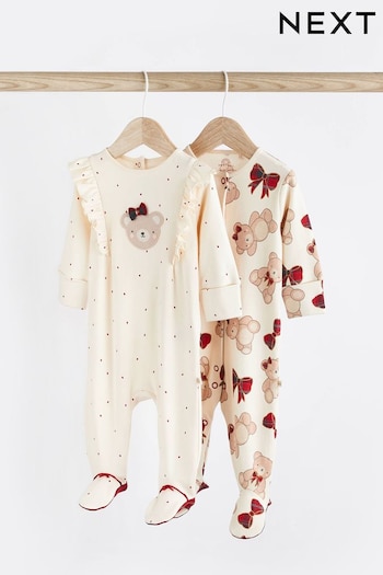 White Ground Antracite Bear Character Sleepsuits 2 Pack (0-2yrs) (637365) | £16 - £18