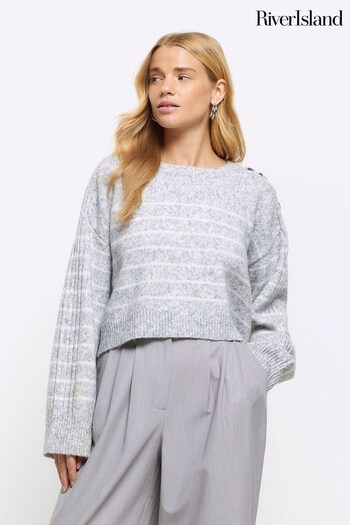 River Island Grey Cropped Button Jumper (637503) | £17.50