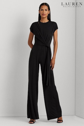 Lauren Ralph Lauren Dinfell Tie Front Jersey Wide Leg Black Jumpsuit (637520) | £279