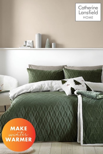 Catherine Lansfield Green Christmas Tree Cosy and Warm  Duvet Cover Set (637573) | £30 - £65