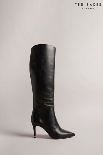 Ted Baker Yolla Leather 85mm Stiletto Knee High Black Boots (637650) | £260