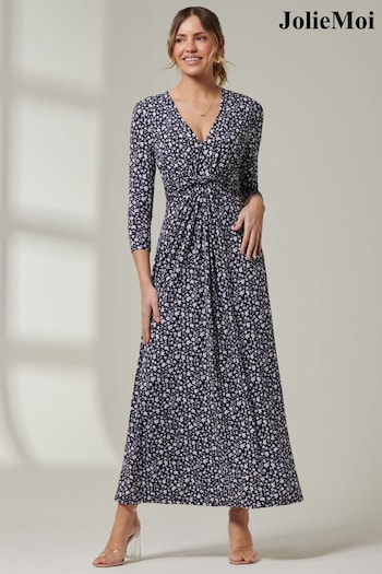 Jolie Moi Blue V-Neck 3/4 Sleeve Jersey Maxi Dress (637751) | £60