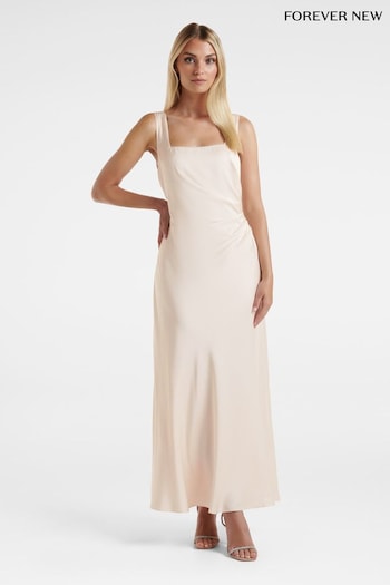 Forever New White Winnie Square Neck Ruched Midi Dress Pull-On (637785) | £110