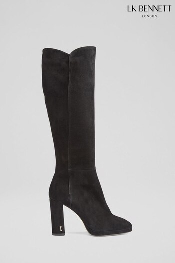 LK Bennett Samira Suede Platform Knee-High Black Most Boots (637800) | £529