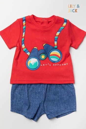 Lily and Jack Red Explorer Print Cotton 2 Piece T-Shirt and Shorts Set (637962) | £18