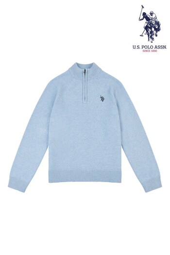U.S. Polo Assn. Dye Blue Quarter Zip Knitted Sweatshirt (637990) | £55 - £66