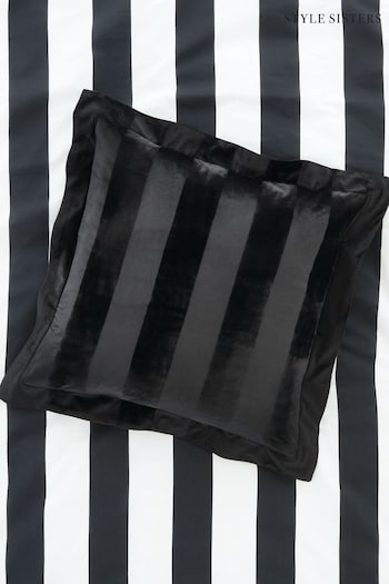 Style Sisters Black Velvet Stripe Cushion (638263) | £30