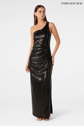 Forever New Black Lucius Asymmetrical Sequin Maxi Dress (638308) | £115