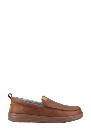 HEYDUDE Wally Grip Moc Craft Leather Brown Grain Shoes (638450) | £85