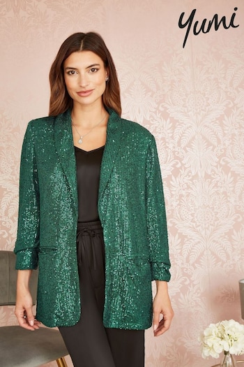 Yumi Dark Green Sequin Blazer With Pockets (638600) | £60