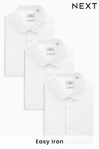 White Slim Fit Short Sleeve Easy amp Single Cuff Shirts 3 Pack (638733) | £48