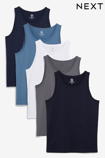 Navy Blue/Blue/White/Grey Marl Vests 5 Pack (639456) | £37