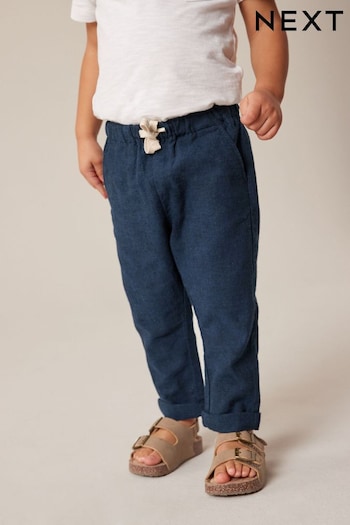 Navy Linen Pull-On Trousers (3mths-7yrs) (639684) | £8 - £10
