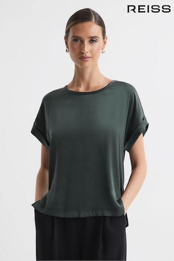 Reiss Emerald Helen Silk Front Crew Neck T-Shirt (639928) | £58