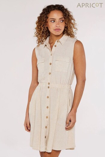 Apricot Light Brown Sleeveless Button Down Shirt Dress (639974) | £35
