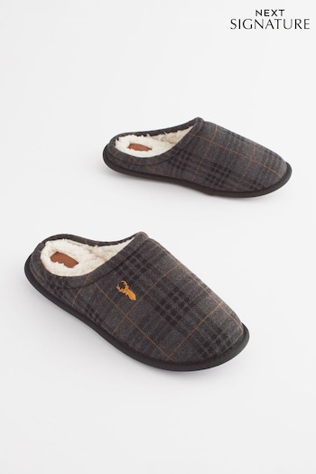 Grey Check Mule Slippers (640106) | £18