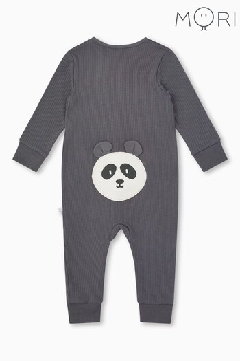 Mori Organic Cotton & Bamboo Ribbed Sleepsuit - Grey Panda (640203) | £33