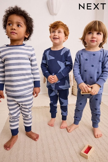 Navy/White Star 3 Pack Snuggle Pyjamas (9mths-10yrs) (640305) | £27 - £33