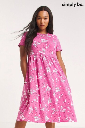 Simply Be Pink Print Supersoft Midi Dress With Pockets (640393) | £30