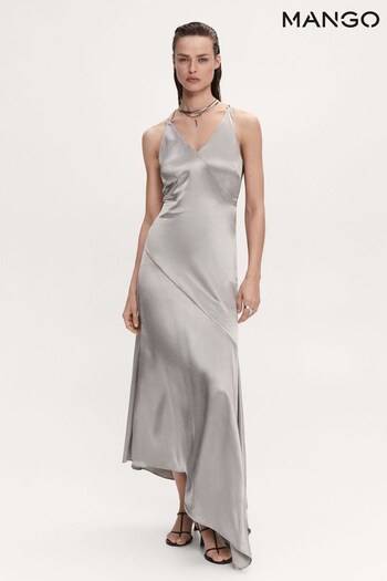 Mango Silver Satin Finish Dress with Asymmetrical Hem (640544) | £110