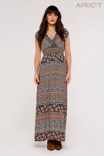 Apricot Black Multi Folk Art Stripe V-Neck Maxi Dress (640660) | £35