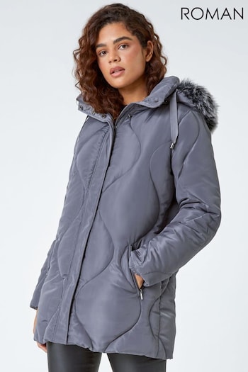 Roman Grey Quilted Faux Fur Hooded Coat (640663) | £69