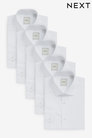 White Easy Care Single Cuff Shirts zip 5 Pack (640685) | £75