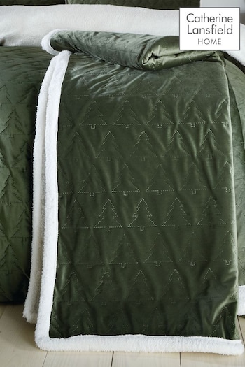 Catherine Lansfield Green Christmas Tree Cosy and Warm Soft Sherpa Bedspread Throw (640808) | £35
