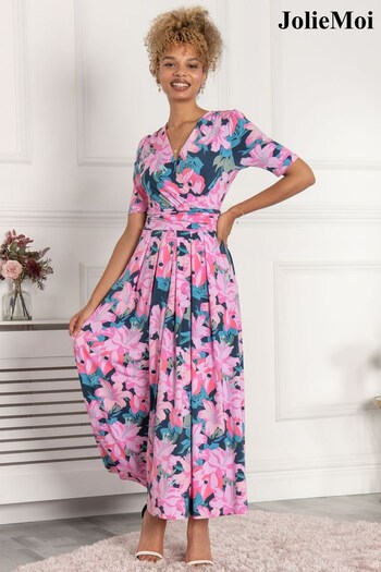 Jolie Moi Pink Calais Half Sleeve Maxi Dress (640816) | £79