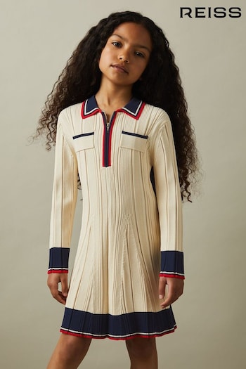 Reiss Camel Annie Senior Ribbed Colourblock Mini patterned-jacquard Dress (640847) | £74