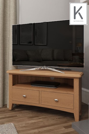 K Interiors Natural Oak Astley Solid Wood Corner TV Unit (640880) | £250