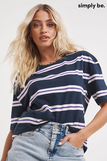 Simply Be Blue Striped Longline Oversized T-Shirt (641149) | £16