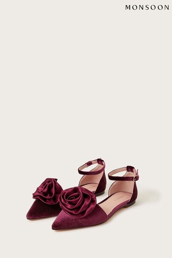 Monsoon Red Satin Corsage Flat Shoes (641199) | £75