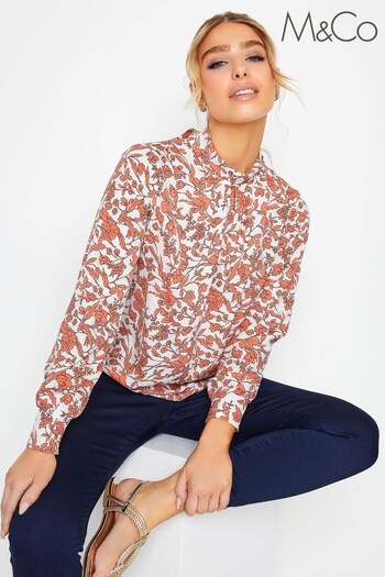 M&Co Orange Floral Roll Neck Long Sleeve Blouse (641314) | £27