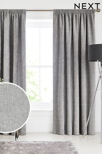 Silver Grey Heavyweight Chenille Pencil Pleat Lined Curtains (641486) | £60 - £175
