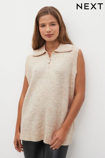 Oatmeal Cream Knitted Zip Neck Tank Top (641682) | £34