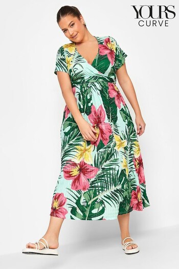 Yours Curve Green Front Tie Wrap Neck Dress (641759) | £35