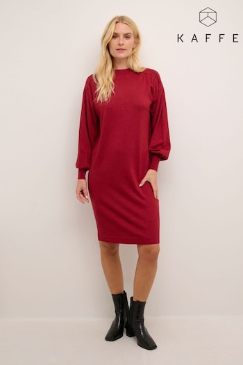 Kaffe Red Regina Metallic Knit Casual Fit Linen Dress (641790) | £60