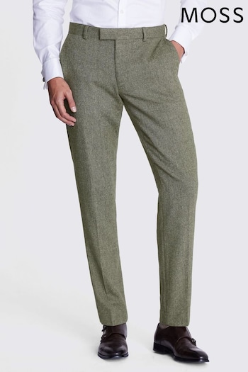 MOSS Green Skinny Fit Sage Herringbone Tweed Suit: Trouser (642501) | £90