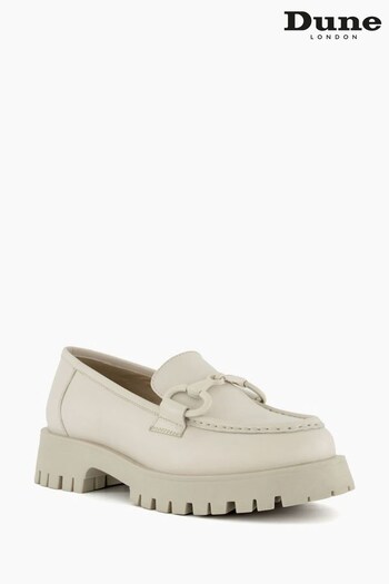 Dune London White Gazed Cleated Flare Heel Loafers (642553) | £95