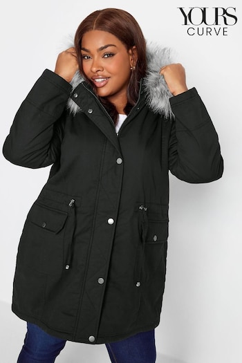 Yours Curve Black Fur Trim Parka Coat (642679) | £60