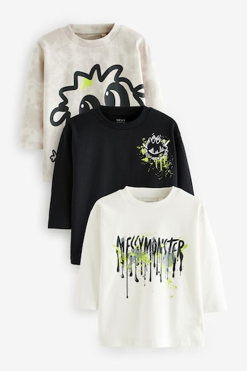 Monochrome Monsters Long Sleeve T-Shirts 3 Pack (3mths-7yrs) (642755) | £18 - £22